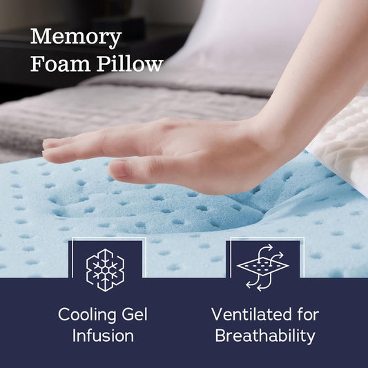 WEEKENDER Gel Queen Size-1-Pack-Medium Plush Feel-Neck and Shoulder Support-Side, Stomach, and Back Sleepers-Home, Hotel, & Hospital Essentials-CertiPur Certified Memory Foam Pillow, Blue