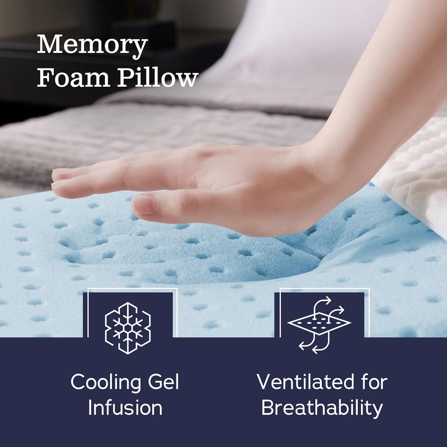 WEEKENDER Gel King Size-1-Pack-Medium Plush Feel-Neck and Shoulder Support-Side, Stomach, and Back Sleepers-Home, Hotel, & Hospital Essentials-CertiPur Certified Memory Foam Pillow, Blue