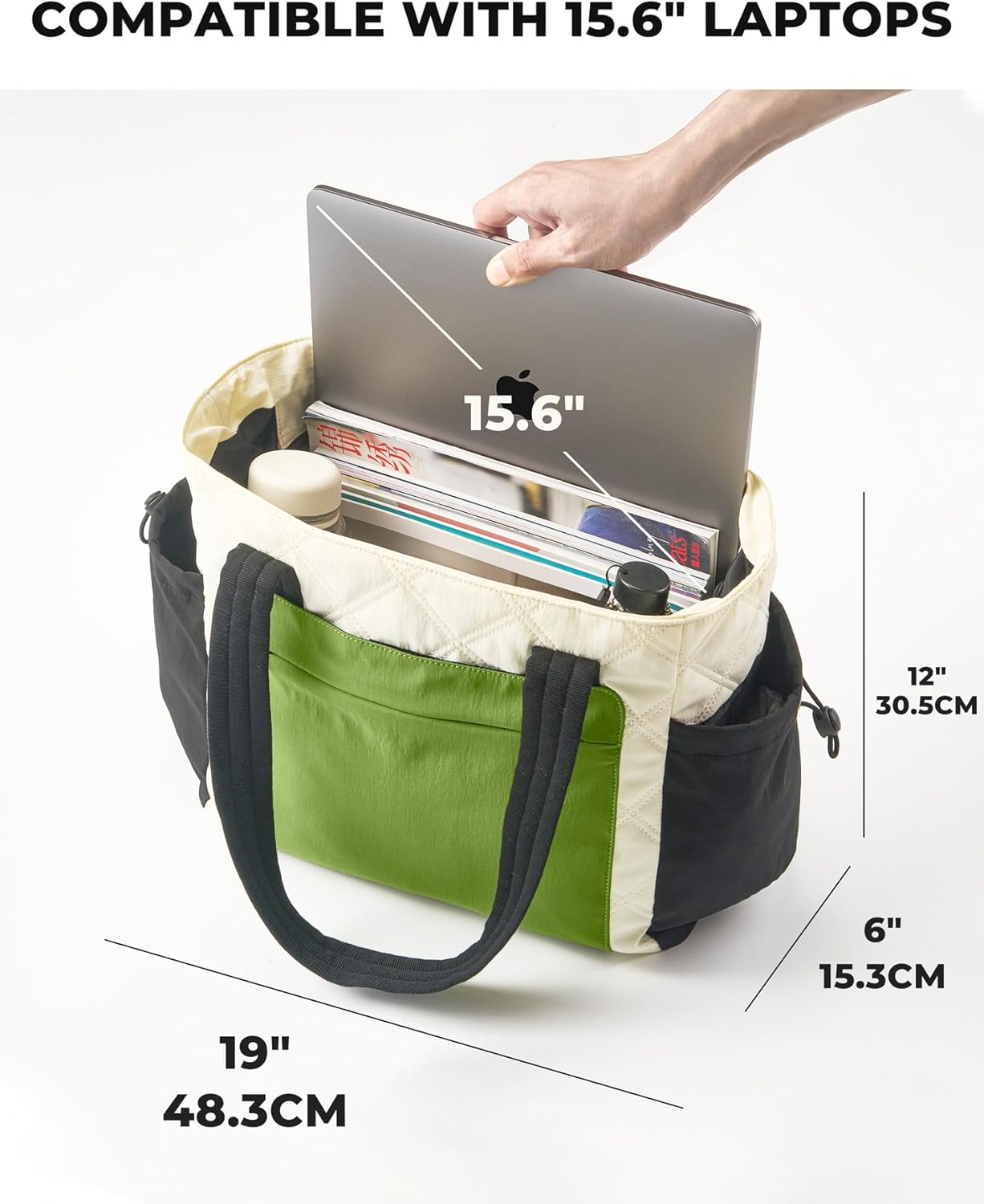 Tote Bag for Women, Lightweight Puffer bag with Zipper & Compartments, Quilted Shoulder Bag for Work, Travel,Gym