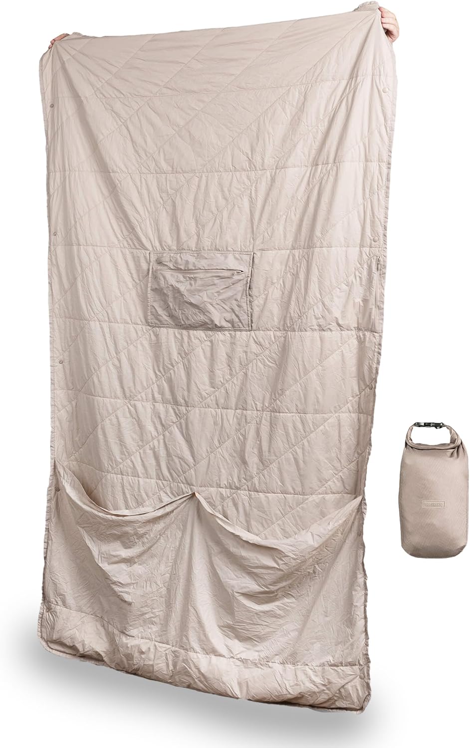 Gravel Layover Travel Blanket – Compact, Warm, and Packable with Carry Pouch (Stone)