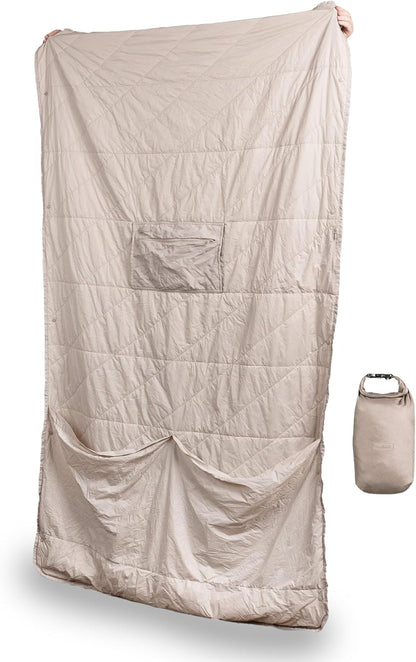 Gravel Layover Travel Blanket – Compact, Warm, and Packable with Carry Pouch (Stone)