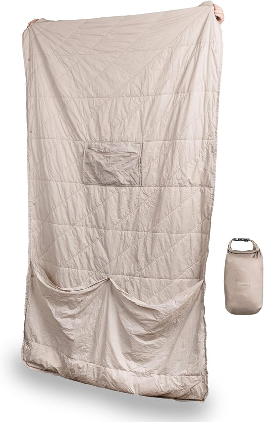 Gravel Layover Travel Blanket – Compact, Warm, and Packable with Carry Pouch (Stone)