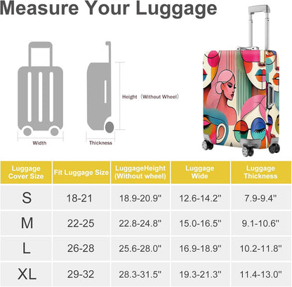 ANNA QUEEN Modern Art Fashion Luggage Cover, Stylish Abstract Woman Suitcase Protector, Washable, Stretchable Travel Sleeve for 32-34 Inch Luggage, Trendy, Colorful Design