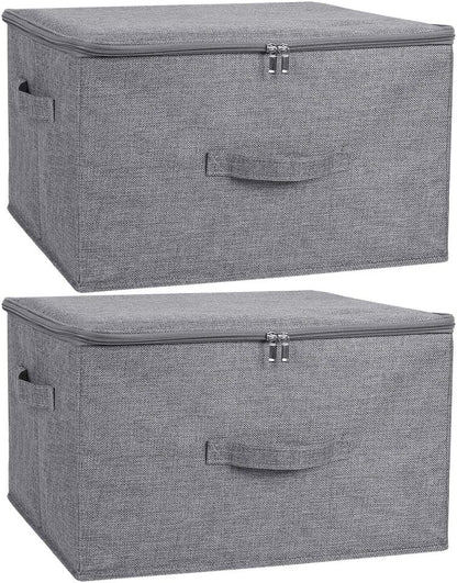 ANMINY 2PCS Storage Bins with Zipper Lids 36 Qt Lidded Fabric Storage Boxes Baskets Cubes with Handles Collapsible Washable Cotton Linen Closet Shelf Clothes Organizer Containers - Gray, Large