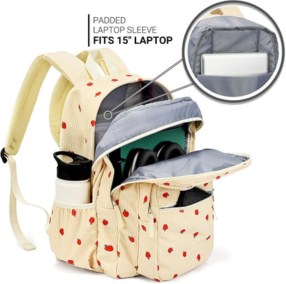 ZORFIN 26L Backpack for College, and Travel: Corduroy Bookbag - Strawberry