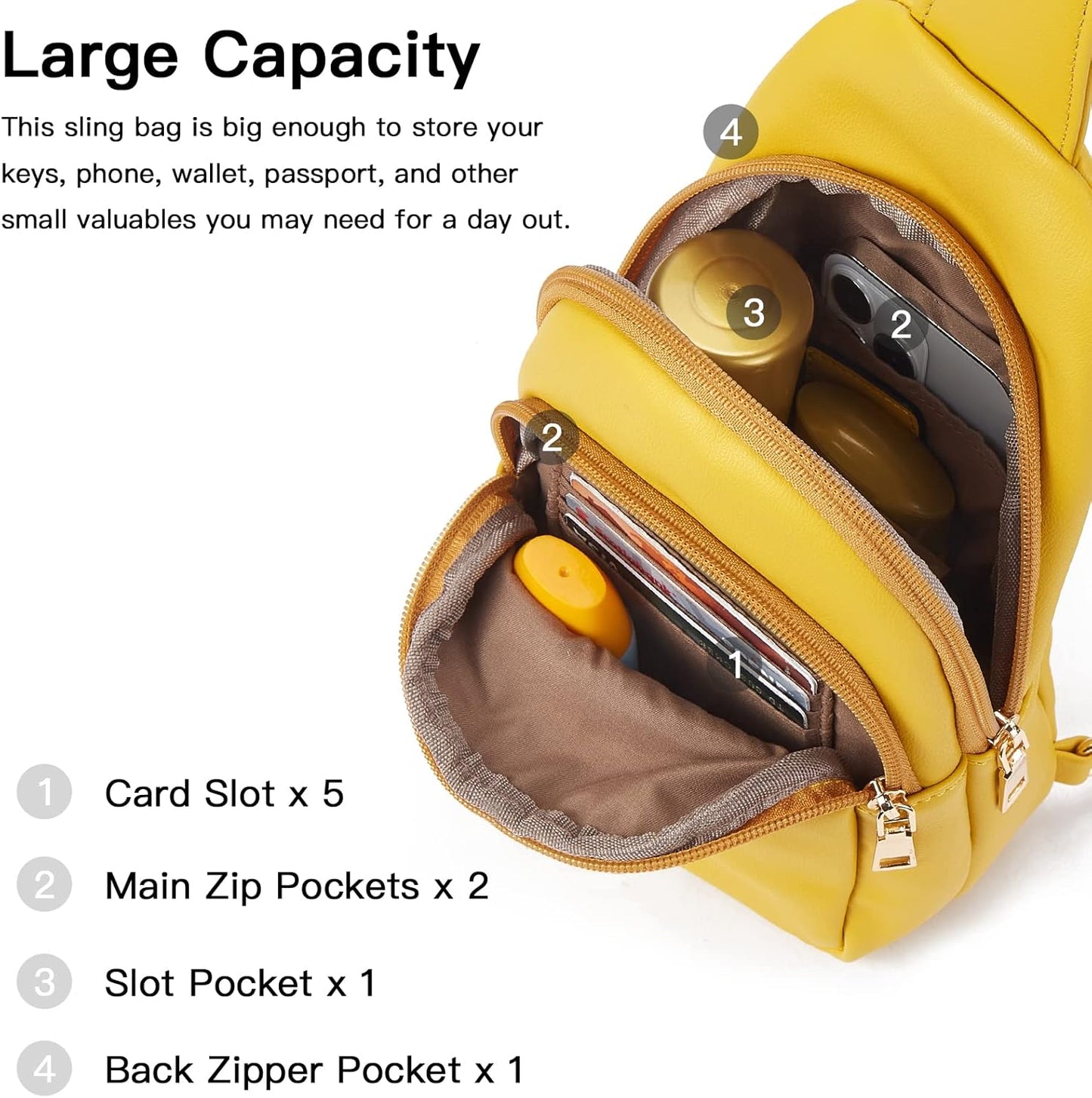 Telena Small Sling Bag for Women Leather Crossbody Fanny Packs Chest Bag for Women