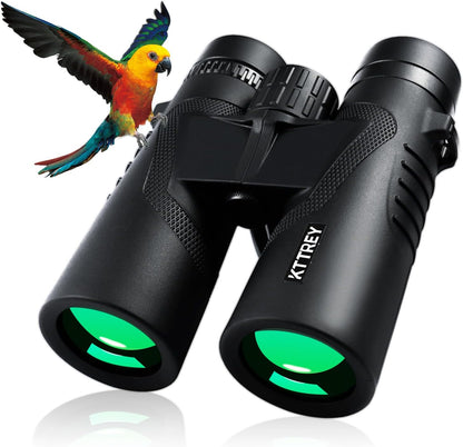 10x42 High Powered Binoculars for Adults, Kttrey Compact Waterproof Binoculars with Clear Low Light Vision for Bird Watching, Hunting, Cruise, Stargazing and Travel, Includes Carrying Bag and Strap