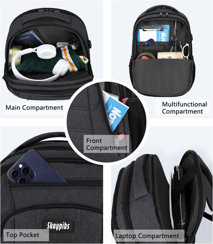 Backpack for Men,School Backpack for boys teens with USB Charging Port,Water Resistant Backpacks for School, Business Work College bookbag,book bag Fits 15.6 Inch,Black Back Pack