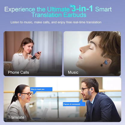 AI Translation Earbuds Real Time, 164 Language Translator Earbud 3-in-1 Bluetooth 5.4 Translator Earbuds with 6 Translation Modes, 75H Translators Headphones with APP for Travel Business, Blue