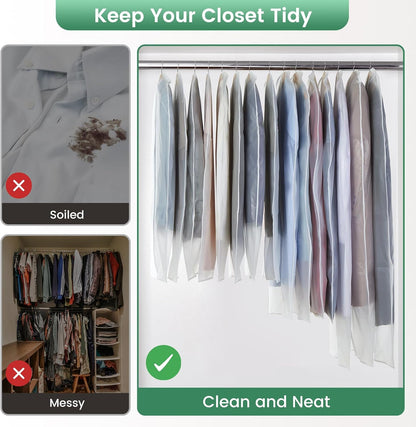 6 Pack Translucent Garment Bags for Hanging Clothes - Frosted Clothes Storage Bags for Suits, Shirts, Dresses, Closet Storage, Travel - 24" x 40"/47"/55"