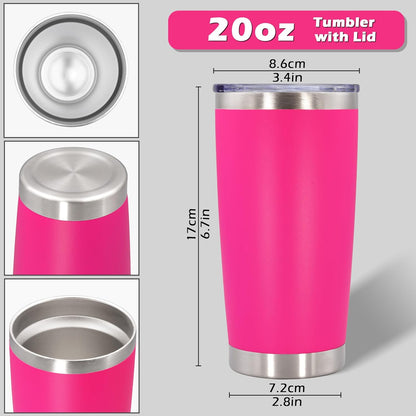 20oz Tumbler Bulk Stainless Steel Tumblers with Lid Vacuum Insulated Double Wall Travel Coffee Mug Powder Coated Tumbler Cup for Hot and Cold Drinks(Hot Pink, 1 pack)
