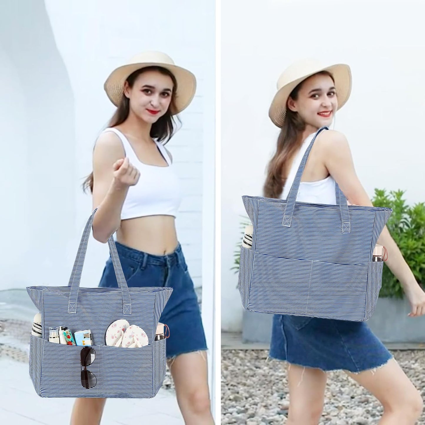 Waterproof Beach Tote Pool Bags for Women Ladies Extra Large Gym Tote Carry On Bag With Wet Compartment for Weekender Travel