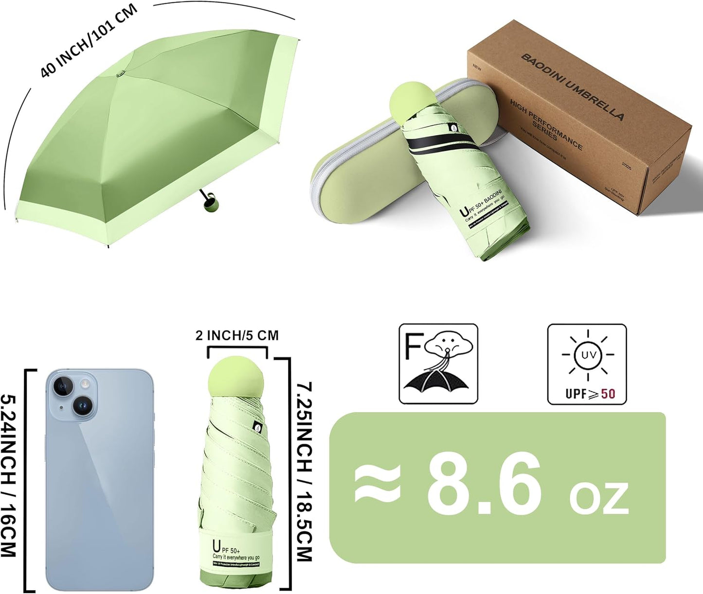 BAODINI Travel Mini Umbrella for Purse With Case Small Compact UV Sun Protection Sun Lightweight Tiny Pocket Umbrella for Women Kids and Men