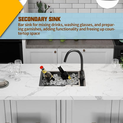 Small Black Kitchen Sink, 15x20 Inch Stainless Steel Drop In Toprmount - Image 6
