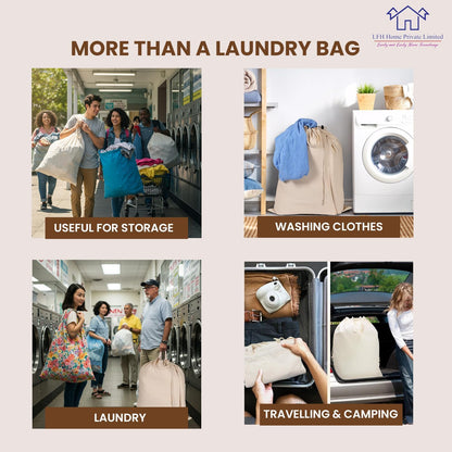 LFH Home Cotton Canvas Extra Large Laundry Bag with Handle, Heavy Duty Drawstring Closure Washable Laundry Bags School Travel, Home, Hotel, College Dorm, Organizer Sack, 28x36-Natural Thanks Giving