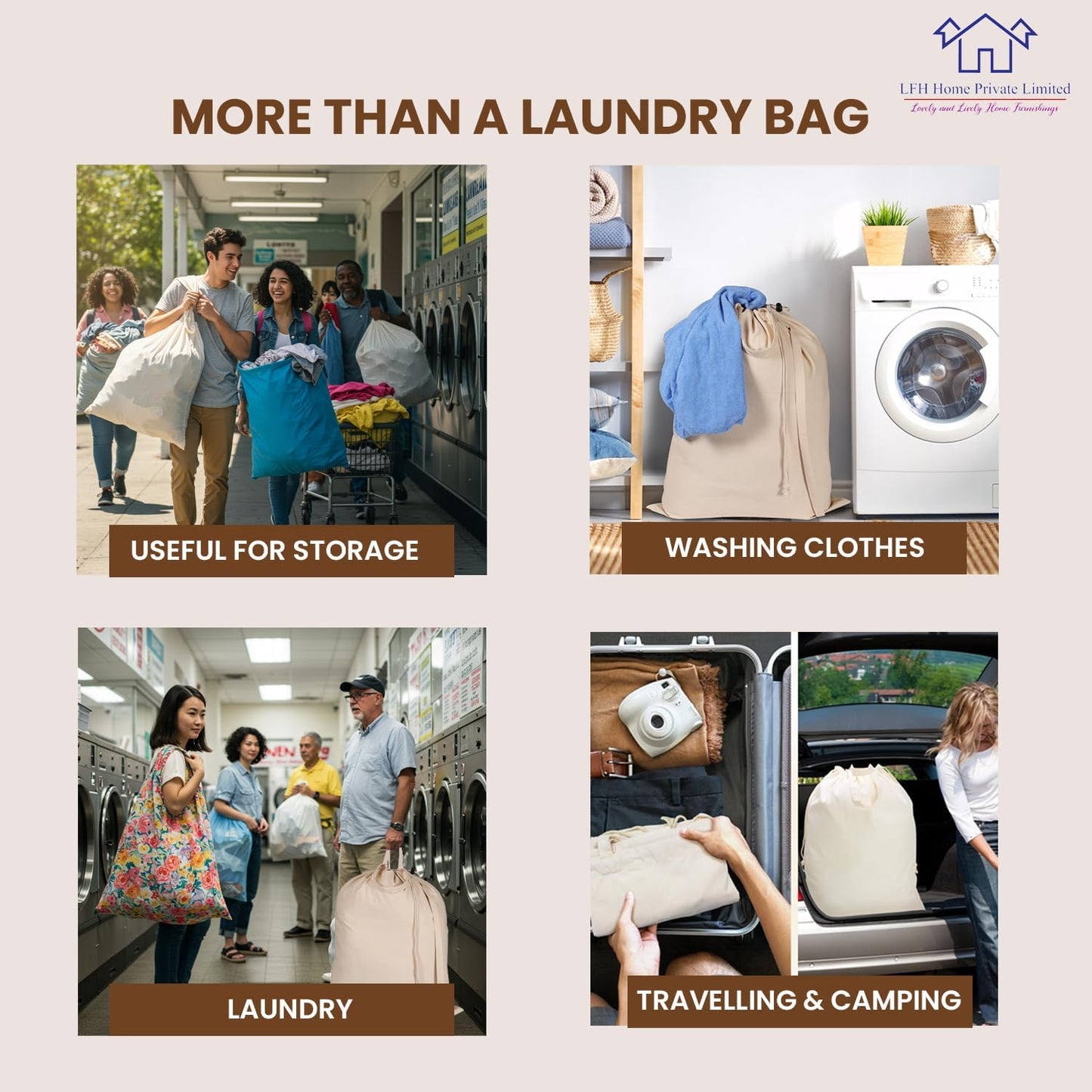 LFH Home Cotton Canvas Extra Large Laundry Bag with Handle, Heavy Duty Drawstring Closure Washable Laundry Bags, School Travel, Home, Hotel, College Dorm, Organizer Sack, 28x40-Natural, Thanks Giving
