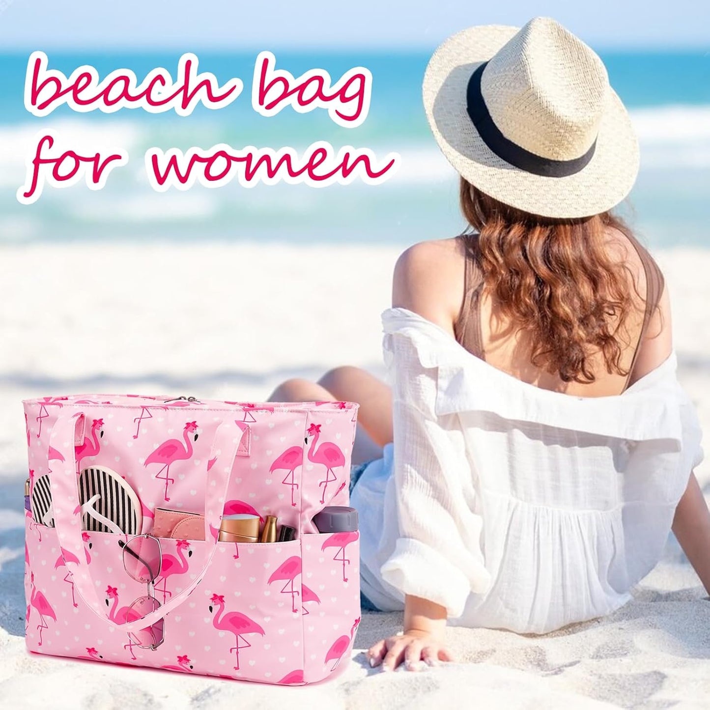 Waterproof Beach Tote Pool Bags for Women Ladies Extra Large Gym Tote Carry On Bag With Wet Compartment for Weekender Travel