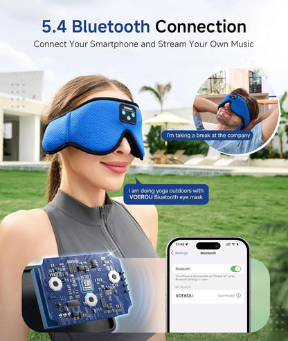 Voerou Sleeping Headphones 3D Eye Mask, Sleep Mask Bluetooth Headphone with Ultra-Thin Stereo Speakers, Sleep Headphones for Side Sleepers Office Nap Air Travel Meditation Gifts for Unisex