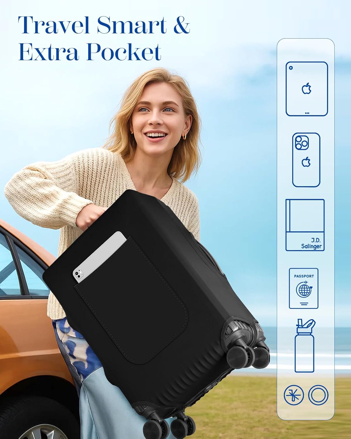 Slohif Luggage Cover for Suitcase Tsa Approved Protector - Luggage Sleeve Suit Case Cover Travel Stretch Large Baggage Case Protective Washable Fit 22-24 Inch Black