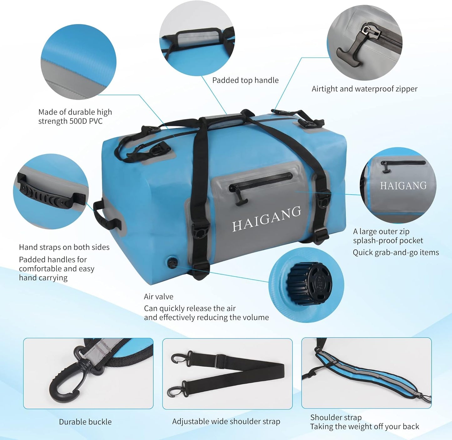 70L Waterproof Duffel Bag Travel Dry Bag, Large Capacity, Adjustable Thickened Straps and Handles, Zip Closure, Air Valve, Keep Equipment Safe, Suitable for Boating Rafting Motorcycle Kayaking