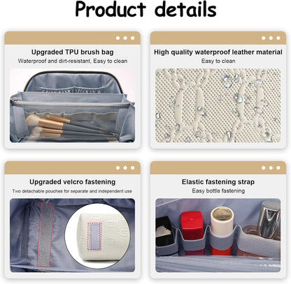 BOYATU Travel Makeup Bag for Women: Cosmetic Organizer Bag with Compartments - Leather Make up Bags Set of 3 (White)