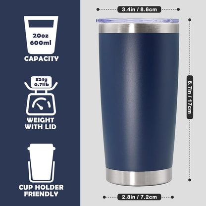 20oz Tumbler Bulk Stainless Steel Tumbler Cup with Lid Vacuum Insulated Double Wall Travel Mug, Durable Powder Coated Travel Coffee Tumbler Mug for Hot & Cold Drinks, Navy,12 Pack