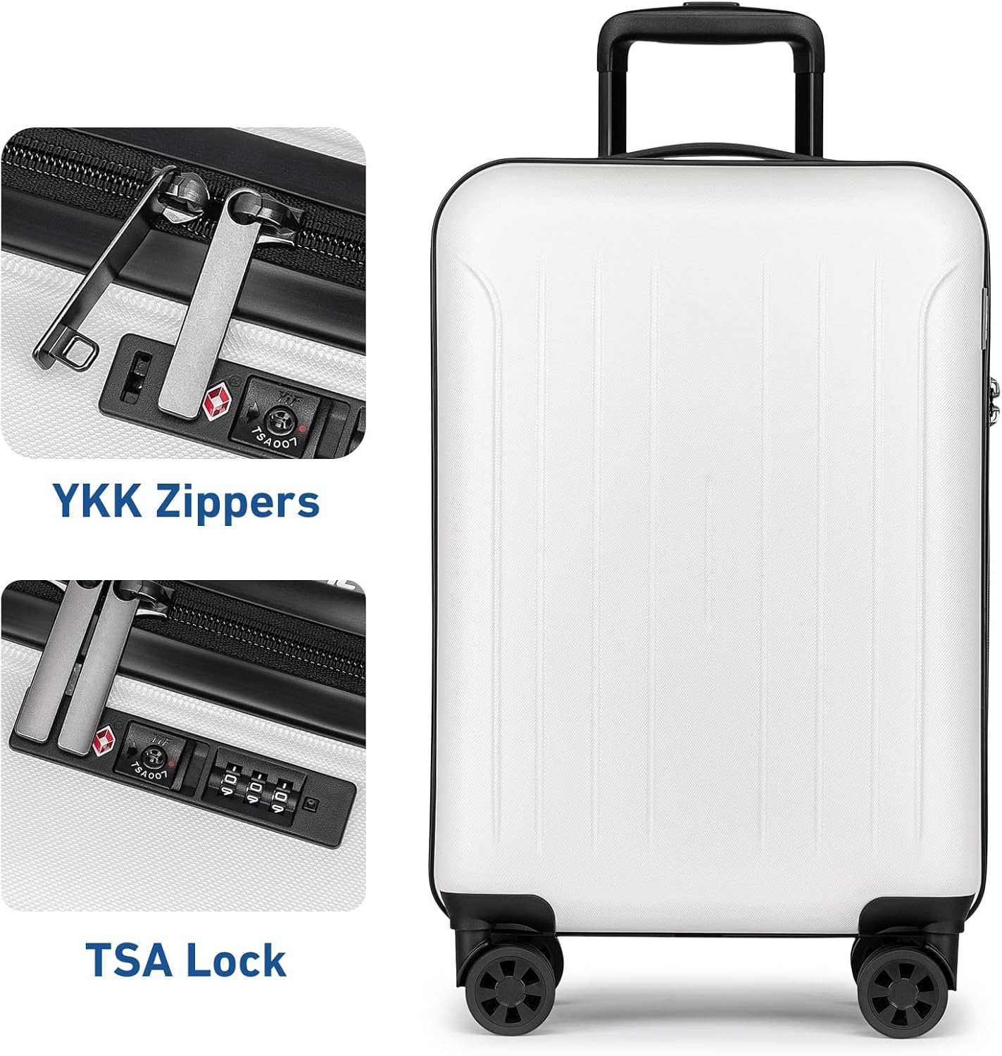 KYME Suitcase Hardshell With Double Spinner Wheels, PC+ABS TSA Lock Travel Luggage (White, 20" Carry On)