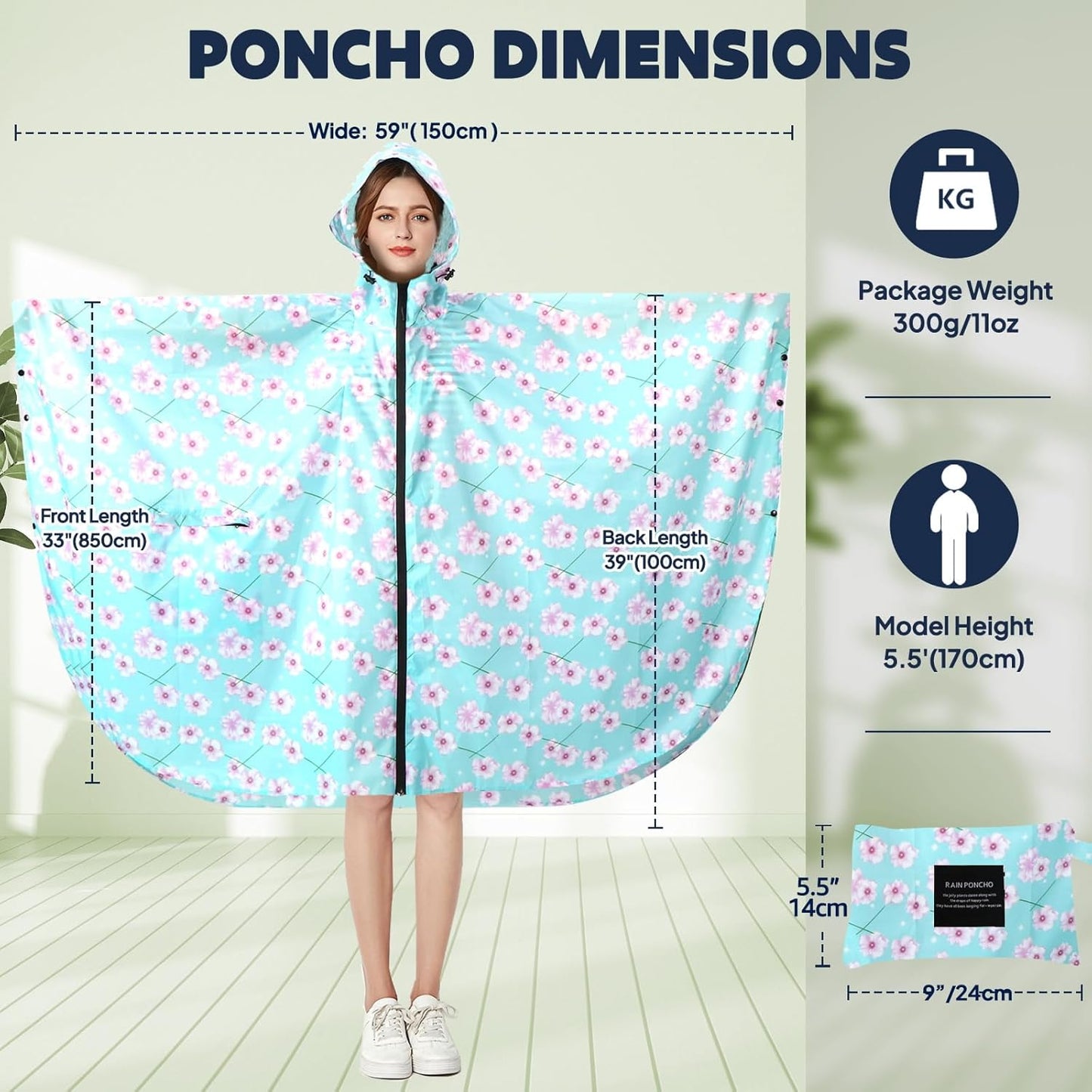 ANYOO Waterproof Rain Poncho Lightweight Reusable Hiking Hooded Coat Jacket for Outdoor Activities