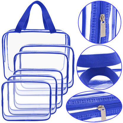 APREUTY Clear Makeup Bags, TSA Approved 6Pcs Cosmetic Makeup Bag Set Clear PVC with Zipper Handle Portable Travel Luggage Pouch Airport Airline Vacation (Blue)