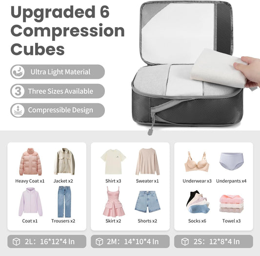 8 Set/6 Set/4 Set Compression Packing Cubes for Travel, Lightweight Vacation Travel Essentials, Travel Accessories for Suitcase Organizer Bags Set, Durable Luggage Organizer