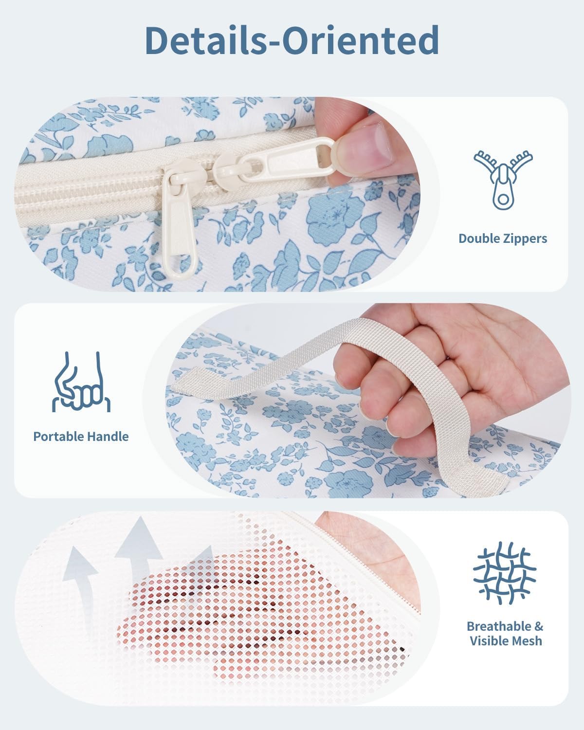 Narwey 7 Set Floral Packing Cubes for Travel Carry on Suitcase Luggage Organizer Bags for Kids Women Men, Durable Packing Organizers Bag, Travel Essentials Accessories (Little Blue Flower)