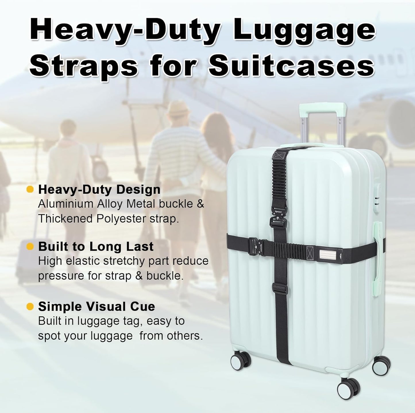 Vigorport Luggage Straps for Suitcases 2 Pack, Heavy Duty Metal Buckle Luggage Belt Strap, TSA Approved Suitcase Belt, Stretchable Travel Strap for Luggage