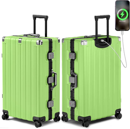 Krute Large Luggage 28 inch Zipperles Suitcase With Spinner Wheels USB Charger Hardside PC Aluminum Frame Luggages Checked Suitcases with TSA Lock (1 Piece)