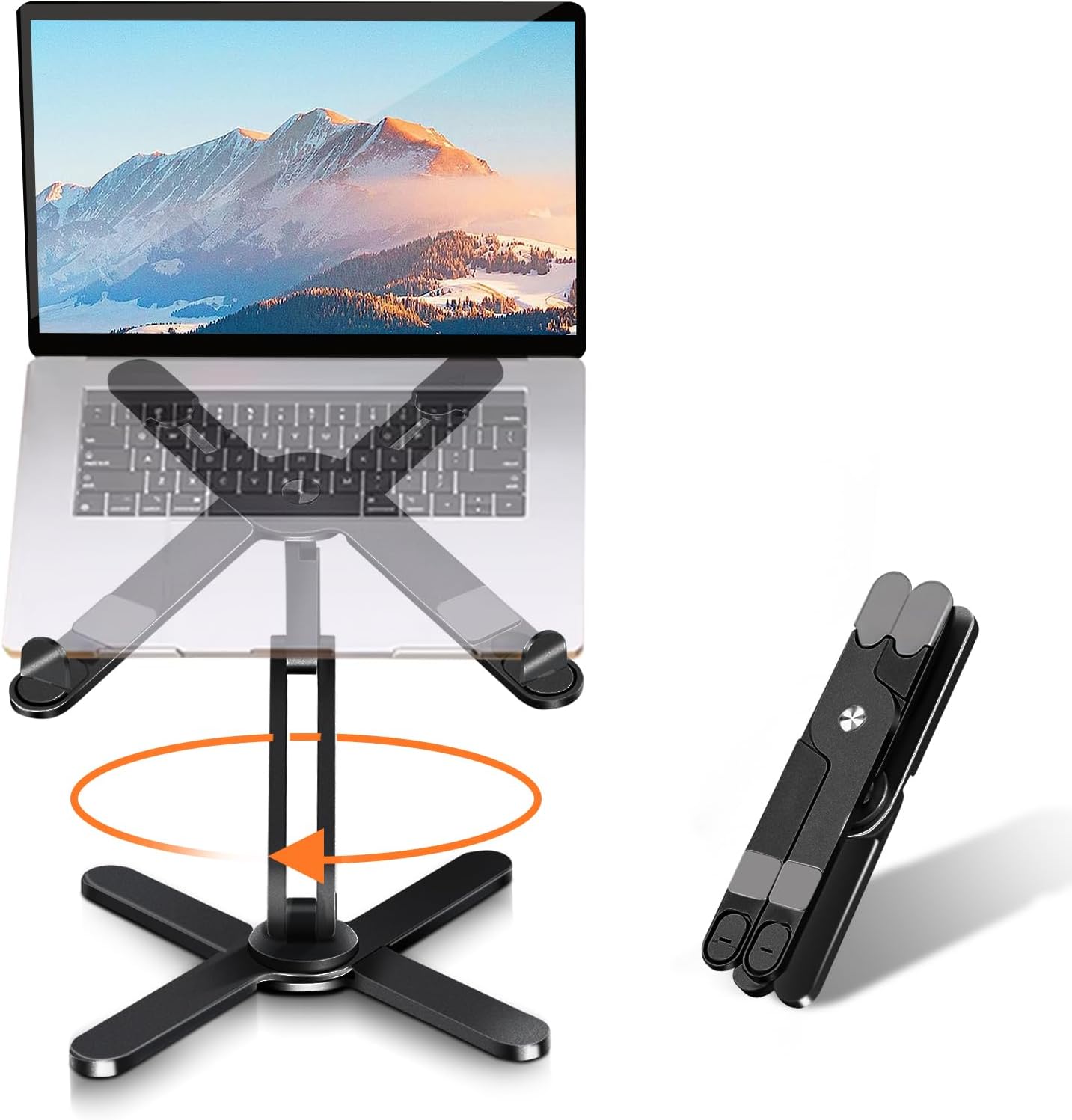 Laptop Stand with 360 Rotating Base, Computer Notebook Laptop Riser Metal Holder for Desk Collaborative Work, Fully Foldable for Easy Storage, Fits All MacBook, Laptops up to 16 inches, Black
