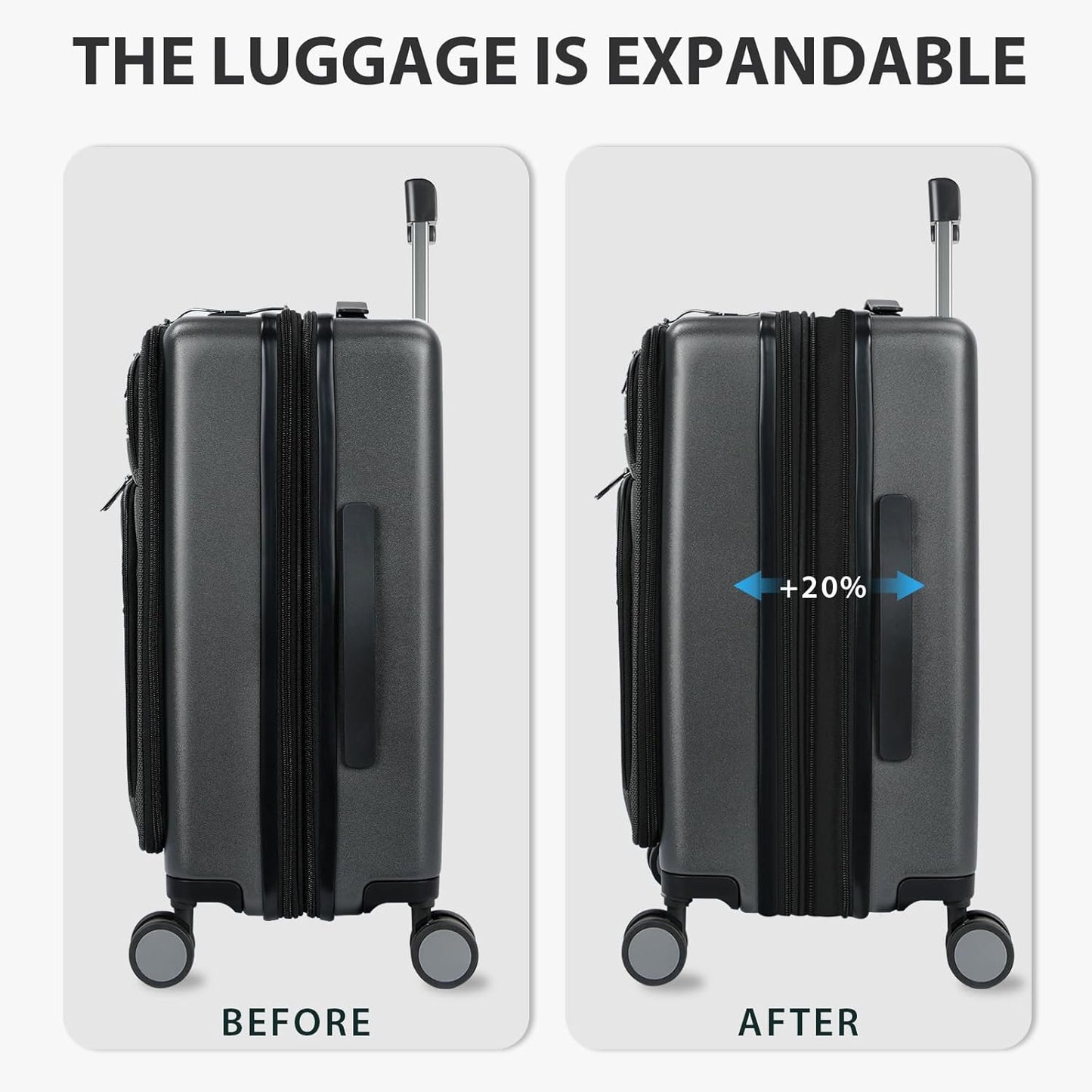 KROSER Hardside Expandable Carry On Luggage 22x14x9 Airline Approved With Front Business Pockets, 20 Inch Suitcases with Wheels, Carry on Suitcase with TSA Lock & USB Port, Steel Grey