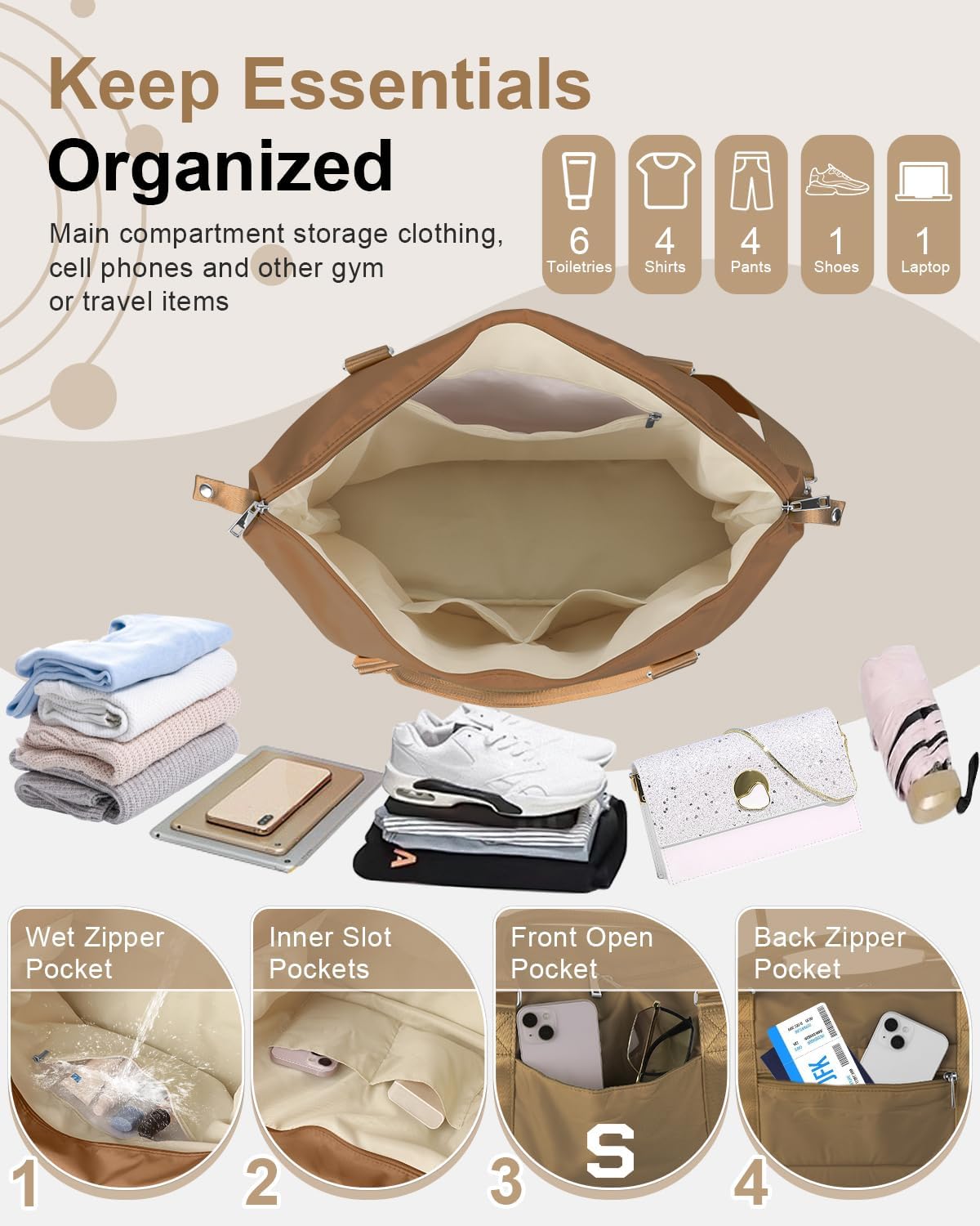 Birthday Graduation Gifts for Daughter,Initial Travel Duffel Bag Sports Gym Bag for Girls Teen Kids Birthday Gifts,Personalized Weekender Bag Carry On Tote Bags Cute Overnight Bag for Women(Brown, S)