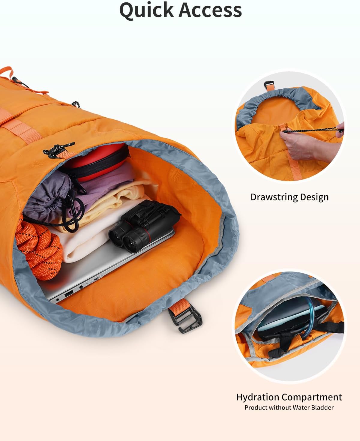 Blue Quartz Hiking Backpack 30L Lightweight Packable Backpack for Travel, Water Resistant Foldable Daypack for Women Men, Orange