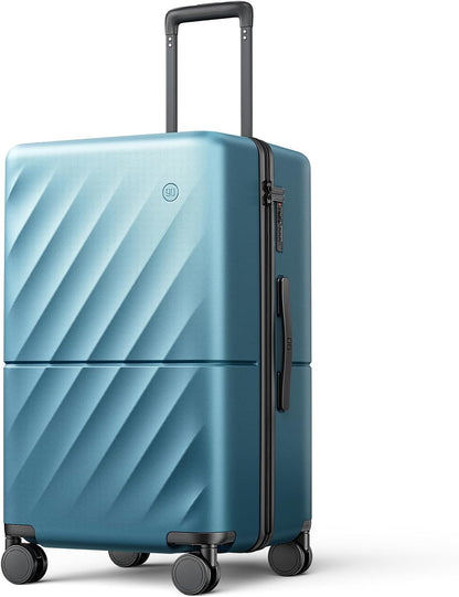 Trunk Luggage 24 Inch, Medium Checked Luggage with Double Spinner Wheels, Anti-Burst Zipper, Hard Case PC Suitcase, Lightweight Travel Luggage, TSA Approved (Topaz Blue, Hudson)