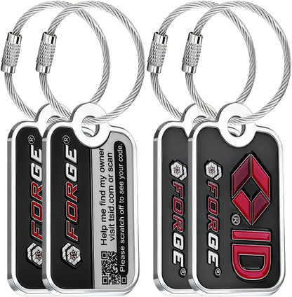 Forge Smart Lost and Found Luggage Tags, Global Luggage Tracking Tag, Travel Sentry Powered Baggage ID System for Luggage, Bags, Suitcases, and More (Black 4 PK)