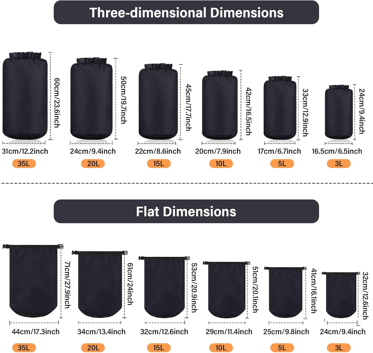 6 Pcs Waterproof Dry Bag Sack Lightweight Outdoor Dry Bags 35 L, 20 L, 15 L, 10 L, 5 L, 3 L Waterproof Boat Bag for Kayaking, Backpacking, Hiking, Camping Rafting(Black)