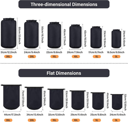 6 Pcs Waterproof Dry Bag Sack Lightweight Outdoor Dry Bags 35 L, 20 L, 15 L, 10 L, 5 L, 3 L Waterproof Boat Bag for Kayaking, Backpacking, Hiking, Camping Rafting(Black)