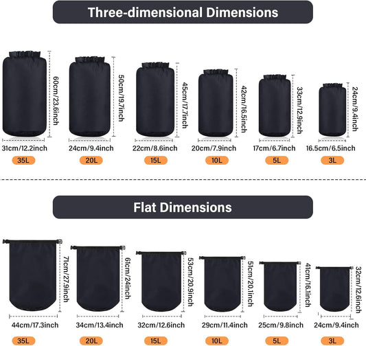 6 Pcs Waterproof Dry Bag Sack Lightweight Outdoor Dry Bags 35 L, 20 L, 15 L, 10 L, 5 L, 3 L Waterproof Boat Bag for Kayaking, Backpacking, Hiking, Camping Rafting(Black)