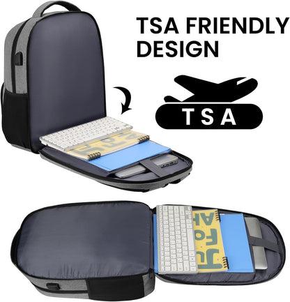 BIKROD Backpack for Men, TSA Travel Backpack, College Backpacks Water Resistant Back Pack with USB Charging Port, Business Anti Theft Durable Computer Bag Gifts Fits 15.6 Inch Laptop, Grey