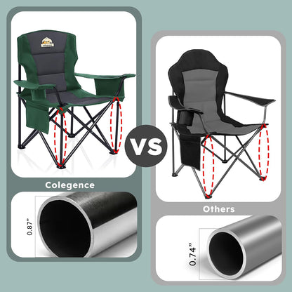 Oversized Camping Chairs 2 Pack - 450lbs Support Heavy Duty Folding Camp Chair Wide Portable Outside Collapsible Chairs with Carry Bag,Cooler,Cup Holder for Outdoor,Lawn,Sports,Baseball,Soccer-Green