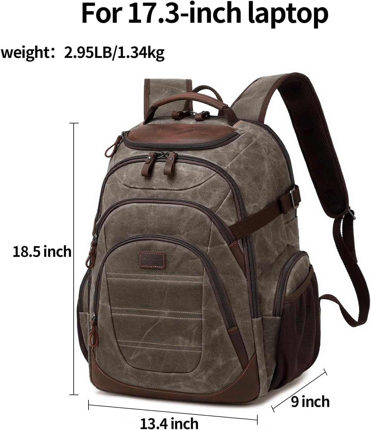 Travel Laptop Backpack 17.3 inch XL Computer Backpack for Men Waxed Canvas College Daypack Business Backpack Green