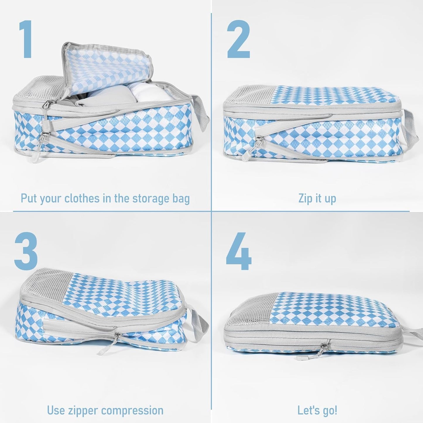 4-Piece Packing Cube Set - Lightweight Luggage Organizers for Travel, Vacation and Suitcases - Durable Accessories with Compression