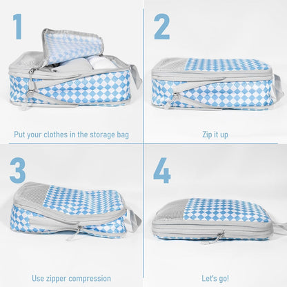 4-Piece Packing Cube Set - Lightweight Luggage Organizers for Travel, Vacation and Suitcases - Durable Accessories with Compression