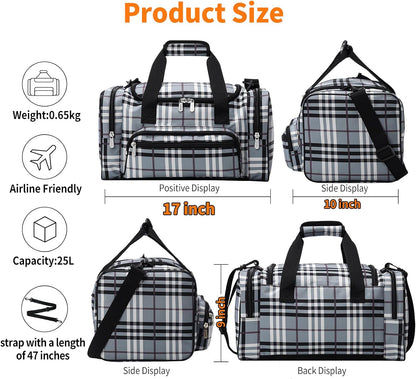 17 inch Small Duffle Bag - Carry On Weekender Bag for Travel Gym Sport - Gray/White