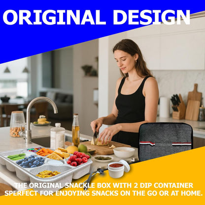 10-Compartment Insulated Snackle Box with Thermal Bag&Cover-Portable Divided Serving Tray,Dishwasher Safe,Clear Lid & Handle-Storage for Fruits bento Nuts, food storage,small tableware（white）