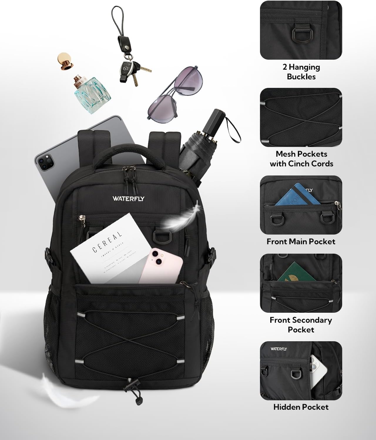 WATERFLY Travel Hiking Casual Backpack: 22L Lightweight Everyday Outdoor City Daypack College Bookbag for Woman Man